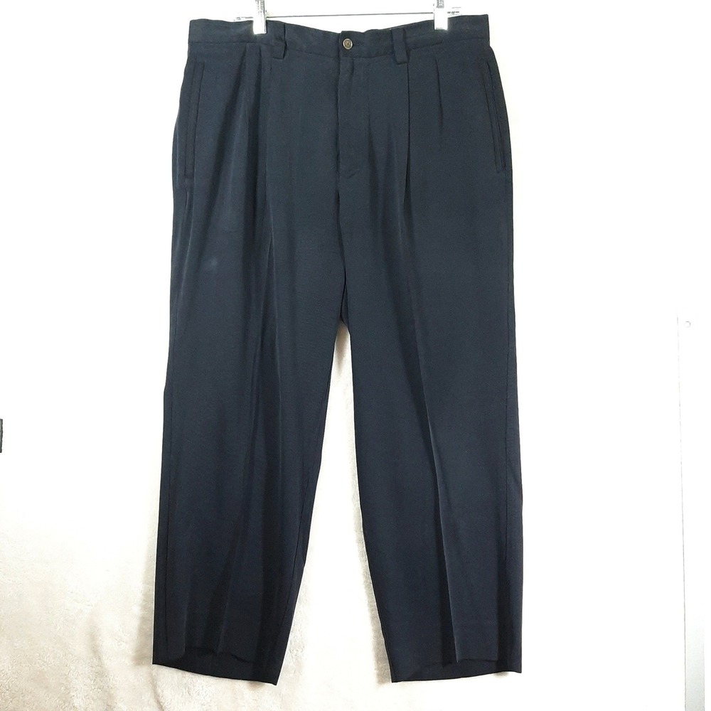 Tommy Bahama Relax Mens 34x30 Navy Blue 100% Silk Pleated Pants *small spot